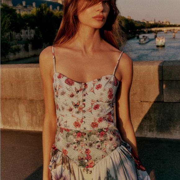 Anthropologie The Muse Basque-Waist Midi Dress. Easter, Garden PArty, Shower! - Picture 5 of 11